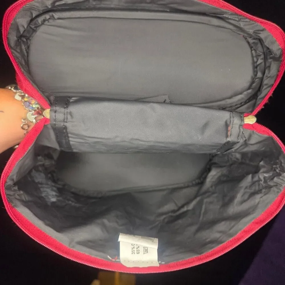 Red Quilted Makeup Train Case Cosmetic Travel Organizer Zip Carry Bag
